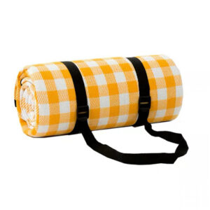 Mattie picknickmat / picknick kleed XXL • 200 x 200 cm • geel-wit geblokt • lichtgewicht • draagbaar • water- en vuil afstotend